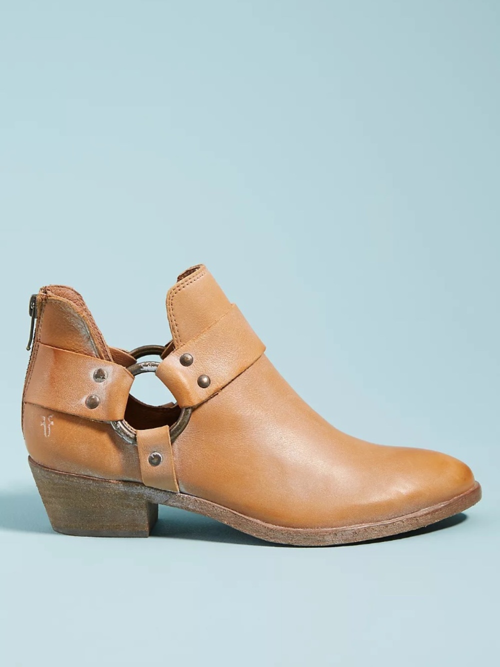 Frye Ray Leather Western Harness Brown Leather Pointed Toe Ankle Booties Size 7